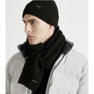 Ted Baker Men's‎ Sewsew Scarf Black Knit Merino Wool Cashmere Blend Plain Ribbed